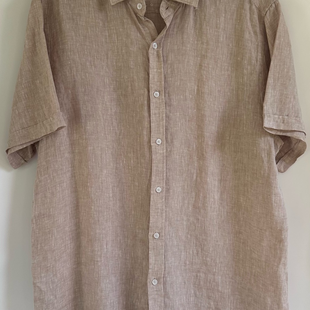 Men's Casual Tan/ Beige Linen Button-Down Shirt